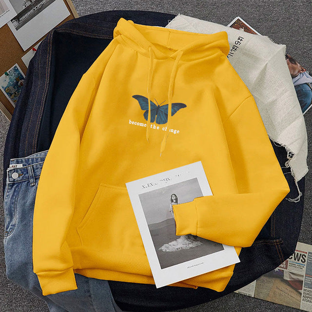 Butterfly Print Long-Sleeved Plus Velvet Sweatshirt Hoodie Demandx