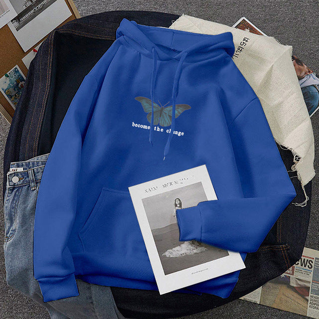 Butterfly Print Long-Sleeved Plus Velvet Sweatshirt Hoodie Demandx